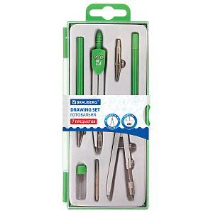 готовальня 7предм klasse (циркуль, кронциркуль, рейсф, держ, 2 вставки, грифель, 210344 /br изображение готовальня 7предм klasse (циркуль, кронциркуль, рейсф, держ, 2 вставки, грифель, 210344 /br