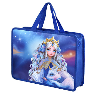 папка с ручками а4 на молнии принцесса пластик 500мкм, прострочка ручек 66303 /фен