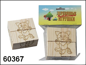 кубики-раскраска деревянные (4шт)  веселые животные д177а /анданте