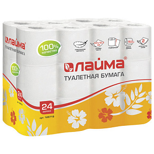 бумага туалетная  2-сл. белая (24 рул.*18,5м) 128719 /лайма