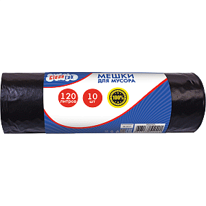 мешки для мусора 120л 10шт/рул., пвд, 40мкм, черные, 9050702 /cleanlab