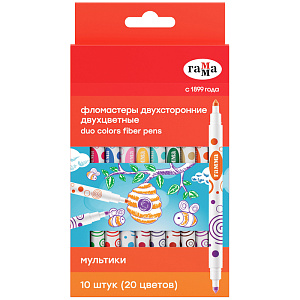фломастеры 20цв. 10шт мультики двухсторон., смываемые к/к 08042003 /гамма