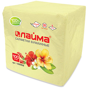 салфетки бумажные 24*24см 100шт. желтые (пастель), 100% целлюлоза, 126908 /лайма