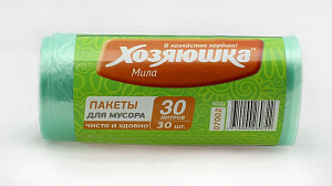 мешки для мусора 30л 30шт/рул., 7мкм  пнд 07002, зеленые /хозяюшка