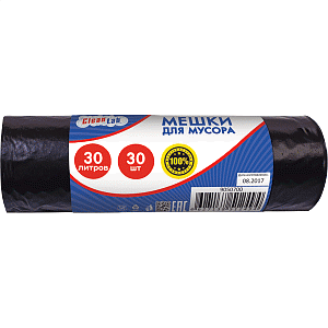 мешки для мусора 30л 30шт/рул, 8мкм, пнд, черные 9050700  /cleanlab