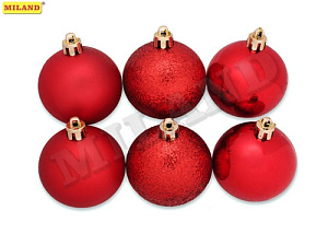 набор из 6 шаров 6см шелк, бархат, люрекс красные ну-6958 /miland изображение набор из 6 шаров 6см шелк, бархат, люрекс красные ну-6958 /miland