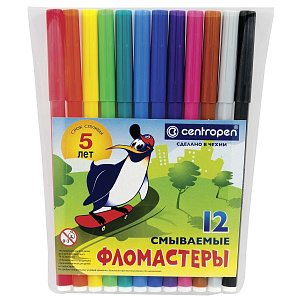 фломастеры 12цв пингвины, смываемые, вент. колпачок  7790-1286 /centropen