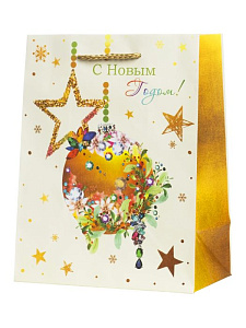 нг пакет бумажный 17,8*22,9*9,8 золотистый шар ламинация, 140г/м 89715 /magictime