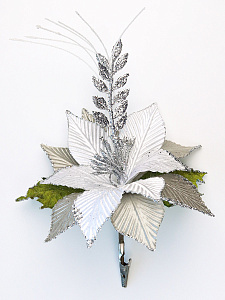 декор. украшение рождественский цветок. серебрянный цвет 20см, зажим ну-7971 /miland