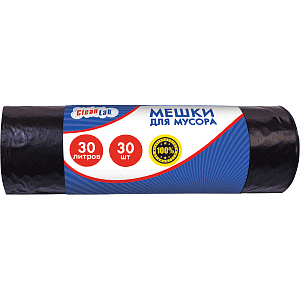 мешки для мусора 30л 30шт/рул пнд, 5,5мкм, черные 9050708 /cleanlab