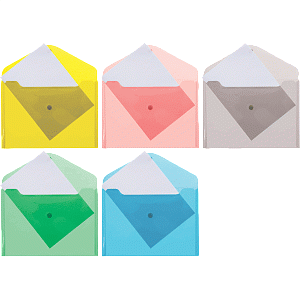 папка-конверт на кнопке а5+ 190*240мм, 0.18мм, полупрозрачная, ассорти, 3071813  /devente