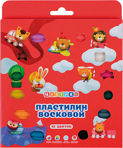 пластилин 12цв. воск. 180г цветик к/к, 3241785
