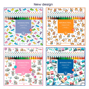 фломастеры 36цв happycolor к/к ассорти 32-0053 /bv 