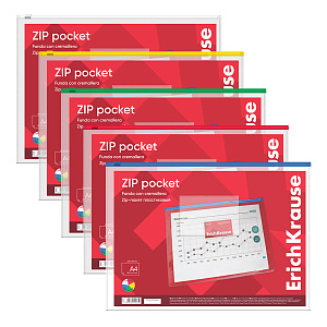 папка-конверт на молнии zip а4 0,14мм  с карманом  красная, 2935 /ek