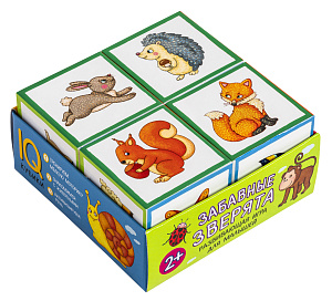 кубики 4шт умные кубики в поддончике забавные зверята 28184 /айрис-пресс