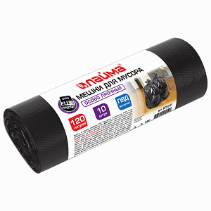 мешки для мусора 120л 10шт/рул., 70*110,  пвд, 40мкм, особо прочные черные  605341 /лайма