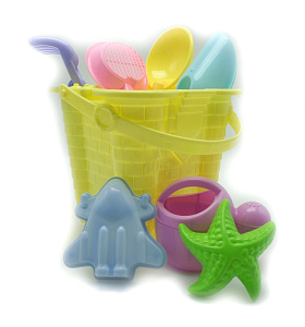 набор для песка (ведро 22*19см, лейка, совок, грабли, 3 формочки) сетка 2005