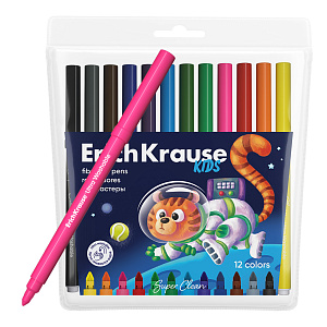 фломастеры 12цв с утолщенным наконечником kids space animals, ultra washable 61825 /ек