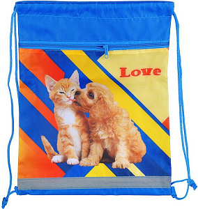 мешок для обуви 420*340мм с карманом на замочке, пушистики друзья, сдс-7 /пчелка