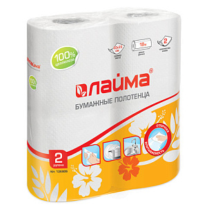 полотенце бум. 2-сл,белое  (2рул*18м), 22х23см, 126906 /лайма