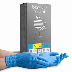 перчатки нитриловые  chlorinated, голубые, l /benovy