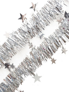 мишура 5см*2м серебряная со звездами, пэт, 92318 /magictime