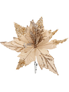 декор. украшение рождественский цветок. золотистый цвет 24см, зажим ну-3994 /miland