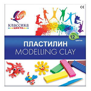 пластилин 12цв. 240г + стек классика 7с331 /луч