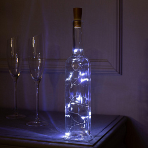 эл.гирл. 10led нить 1м с пробкой, батарейки lr44*3, белый 5189851 /luazon