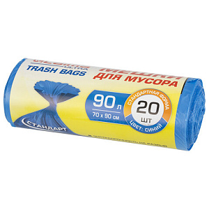 мешки для мусора 90л 20шт/рул. 70*90см пнд 14мкм прочные, синие, 607693 /лайма изображение мешки для мусора 90л 20шт/рул. 70*90см пнд 14мкм прочные, синие, 607693 /лайма