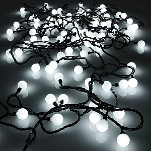 эл.гирл. 100 белых светодиодов шарики 15м посл.подкл(до 3шт) черн.шнур oldbl100-w-e /shlight