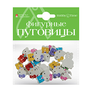 декор пуговицы деревянные зверушки 5видов 2-520 /hobbytime