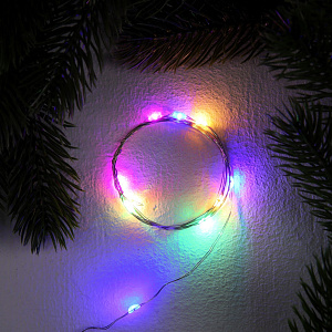 эл.гирл. 10led нить 1м, батарейки ag13*3, мультицвет, 3 режима, 9717878 /luazon