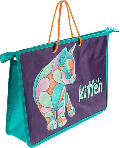 папка с ручками а4 тканевая на молнии кошечка, ручки-шнурки, п-1091 /пп