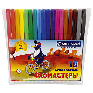 фломастеры 18цв пингвины смываемые, вент. колпачки 7790-18 /centropen
