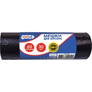 мешки для мусора 60л 30шт/рул., 54*62 пнд, 5,5мкм, черные тип дна "звезда" 9050709 /cleanlab