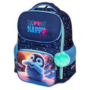 1д ранец эргономичный  smart happy pinguin 37*28*14см, 800г, 1о, 4к, светоотр., 7030501 /devente