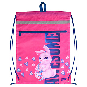 мешок для обуви 1отд. + карман на молнии, зайка  36*48см, светоотр.полиэстер, 62592 /фен