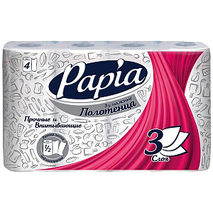 полотенце бумажное 3-сл. белое, 4рул. 5062170 /papia
