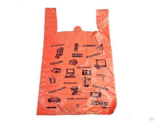 пакет-майка 44*64, электрон оранжевый 25мкм изображение пакет-майка 44*64, электрон оранжевый 25мкм фото