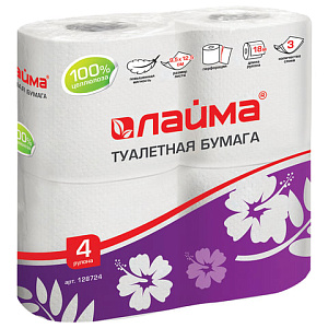 бумага туалетная  3-сл. белая  (4 рул.*18м) 128724 /лайма