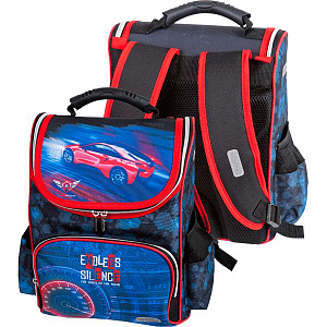 ранец эргономический  lite red car   34*27*20см, 900г, 1о, 3к, светоотр., 7030128 /attomex