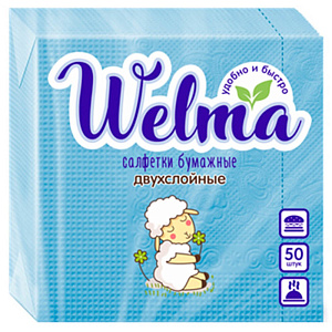 салфетки бумажные 2-сл., 25*25см 50шт. бирюзовые /welma
