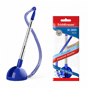 ручка 1.0/0.5 desk pen на самоклеящейся подставке, прозр. корпус, синяя, 46434 /erich krause