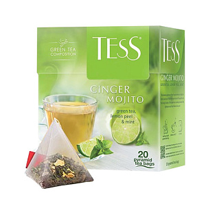 чай tess (тесс) "ginger mojito", зеленый с ароматом мяты и лайма, 20 пир. по 1,8г, 0788-12