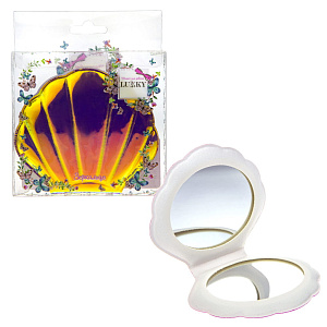 зеркало компактное ракушка голография золотая, т21906 /lukky