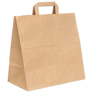 пакет бумажный 32*37*20 крафт 70г/м2, плоские ручки, 606872 изображение пакет бумажный 32*37*20 крафт 70г/м2, плоские ручки, 606872 фото