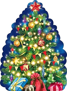 панно новогоднее елка с огоньками а2, картон 071.376 /мирпоздр