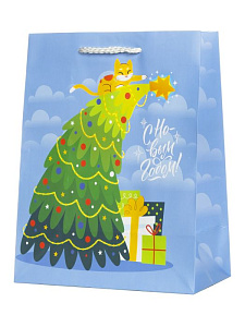 нг пакет бумажный 17,8*22,9*9,8 кот на елке ламинация, 140г/м 89712 /magictime