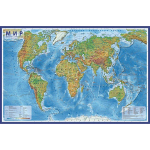 карта мира интеракт. 59*39 физическая капсульн.ламин. 1:49м кн042 /глобен